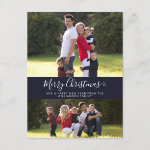 Merry Christmas Family Photo Simple Modern Holiday Postcard