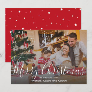 Merry Christmas Family Photo Simple Red Stars  Holiday Card