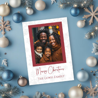 Merry Christmas Family Photo Snowflake Background Holiday Card