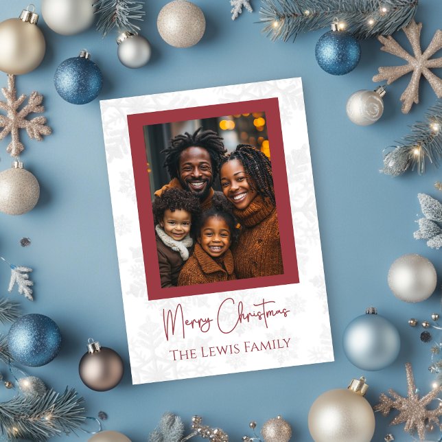 Merry Christmas Family Photo Snowflake Background  Holiday Card (Creator Uploaded)