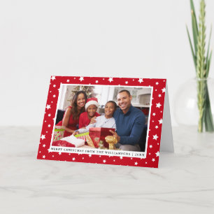 Merry Christmas Family Photo Stars Red Holiday Card