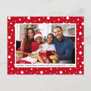 Merry Christmas Family Photo Stars Red Postcard