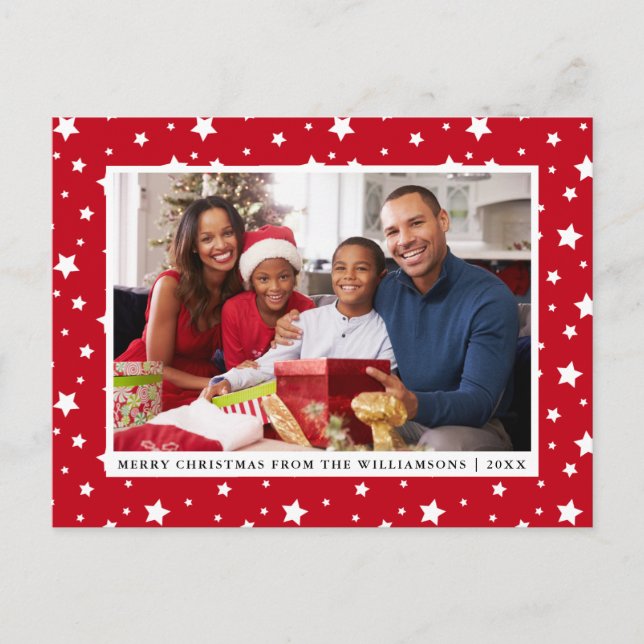 Merry Christmas Family Photo Stars Red Postcard (Front)