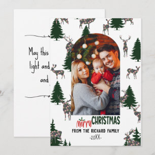 Merry Christmas Family Photo Tree Deer  Holiday Card