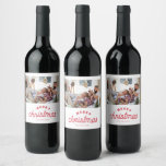 Merry Christmas Family Photo  Wine Label<br><div class="desc">Custom Christmas holiday wine labels in our red photo "Merry Christmas" design. Customise with your photo and names. Visit our store to see all coordinating Christmas cards   accessories in this design.</div>