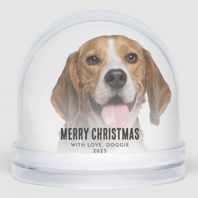 Merry Christmas Family Photo with Dog Custom Snowglobe (Front)