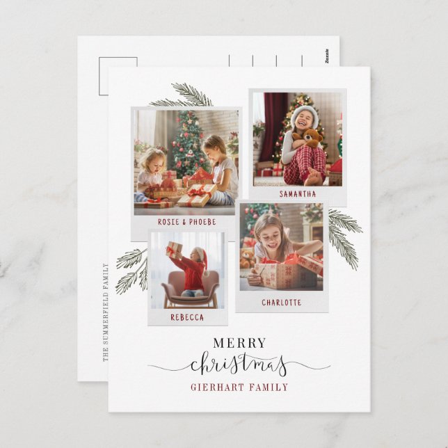 Merry Christmas Family Photos Elegant Holiday Postcard (Front/Back)