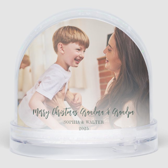 Merry Christmas Family Photos Grandma Keepsake Snowglobe (Back)