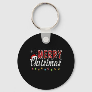 Merry Christmas Family Red Plaid Xmas Lights Men W Key Ring