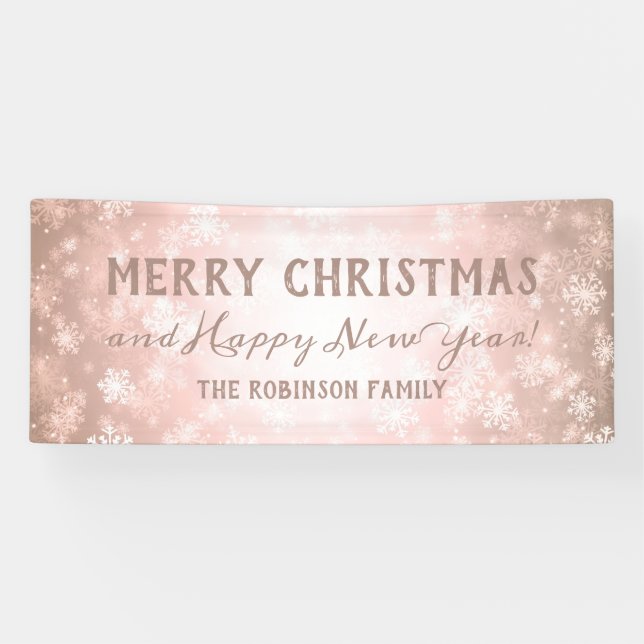 Merry Christmas Family Rose Gold Winter Wonder Banner (Horizontal)