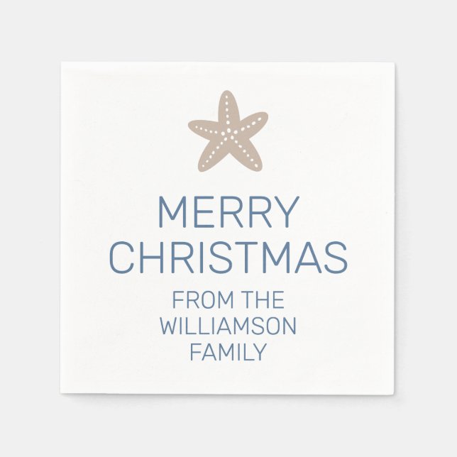 Merry Christmas Family Simple Coastal Starfish Napkin (Front)
