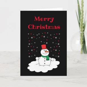 Merry Christmas Family Snowman Snowflakes Black Holiday Card
