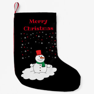 Merry Christmas Family Snowman Snowflakes Black Small Christmas Stocking