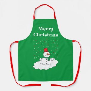 Merry Christmas Family Snowman Snowflakes Green Apron