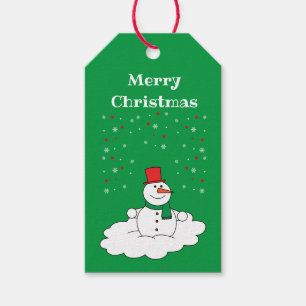 Merry Christmas Family Snowman Snowflakes Green Gift Tags