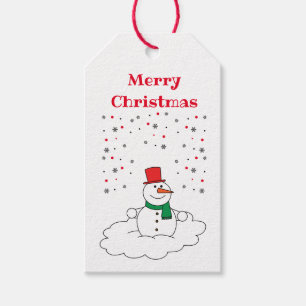 Merry Christmas Family Snowman Snowflakes White Gift Tags