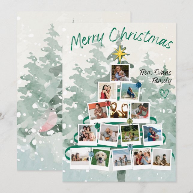 Merry Christmas Family Tree Holiday Card (Front/Back)