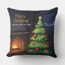 Merry Christmas Family Tree Photo Throw Pillow