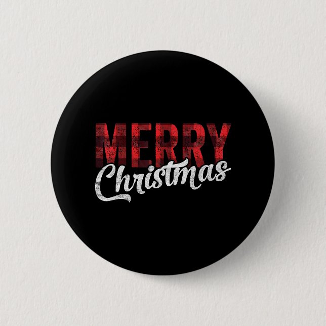 Merry Christmas Family Xmas Red Buffalo Plaid 6 Cm Round Badge (Front)