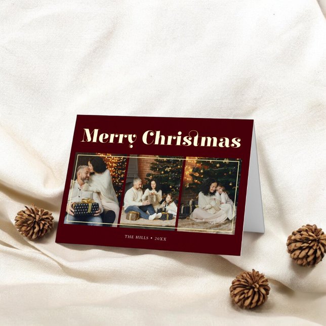 Merry Christmas Fancy Elegant Photo Red Foil Greeting Card (Creator Uploaded)