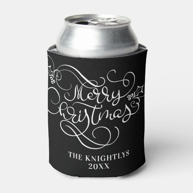Merry Christmas Fancy Script Name Custom Can Cooler (Can Front)