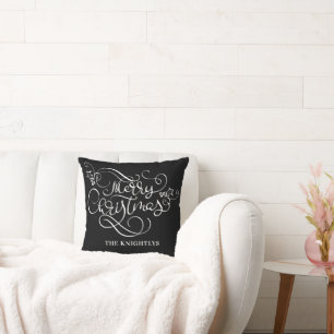 Merry Christmas Fancy Script Name Custom Cushion