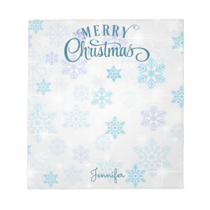 Merry Christmas Fancy Script Snow w Name Gift Note