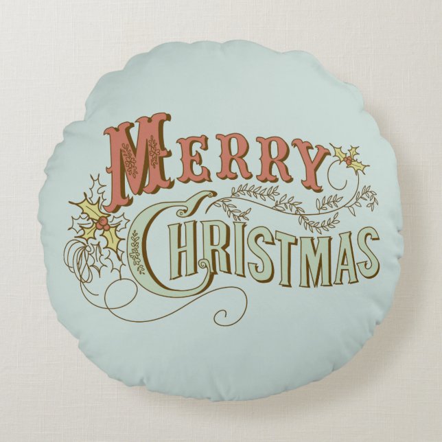 Merry Christmas Fancy Text Design 2 Round Cushion (Front)