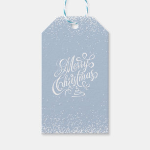 Merry Christmas Fancy Typography White Snowfall Gift Tags