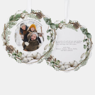 Merry Christmas Farmhouse Greenery Photo Wreath Tree Decoration Card