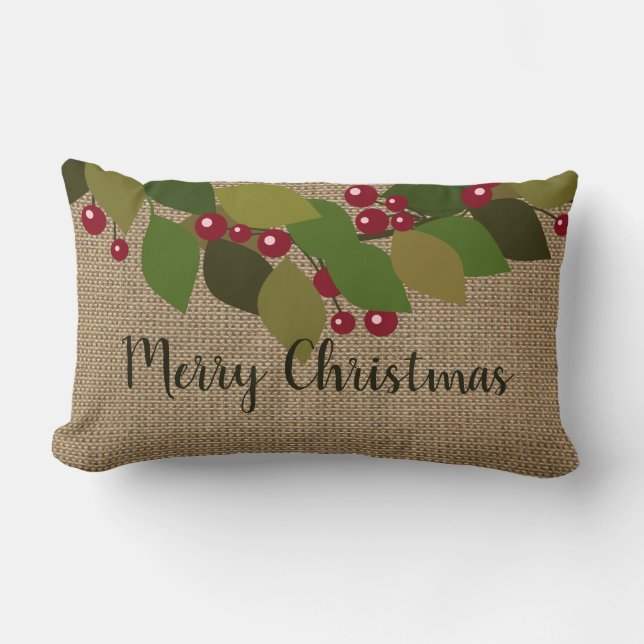 Merry Christmas! | Faux Burlap Rustic Lumbar Cushion (Front)