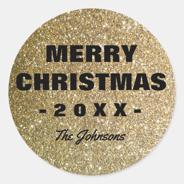 Merry Christmas Faux Glitter Classic Round Sticker (Front)