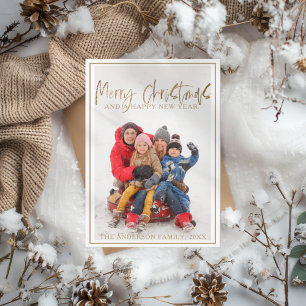 Merry Christmas Faux Gold Calligraphy Photo Holiday Card