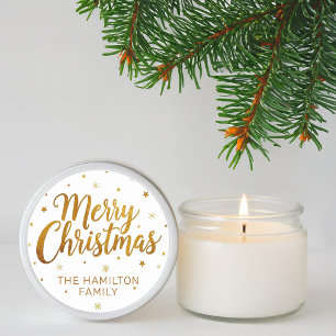 Merry Christmas Faux Gold Casual Script Snowflake  Classic Round Sticker