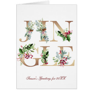 Merry Christmas faux gold florals Jingle card