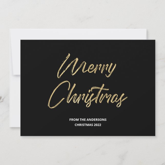 Merry Christmas Faux Gold Foil and Black Holiday Card (Front)