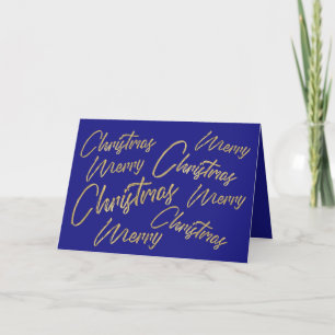 Merry Christmas Faux Gold Foil and Blue Holiday Card