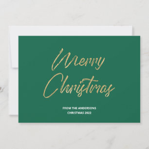 Merry Christmas Faux Gold Foil and Green Holiday Card