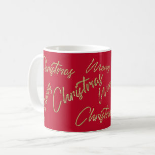 Merry Christmas Faux Gold Foil and Red Coffee Mug