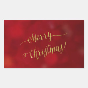 Merry Christmas Faux Gold Foil Holiday Greeting Rectangular Sticker