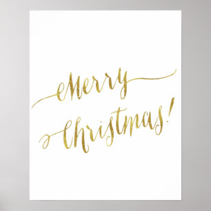 Merry Christmas Faux Gold Foil Script Lettering Poster