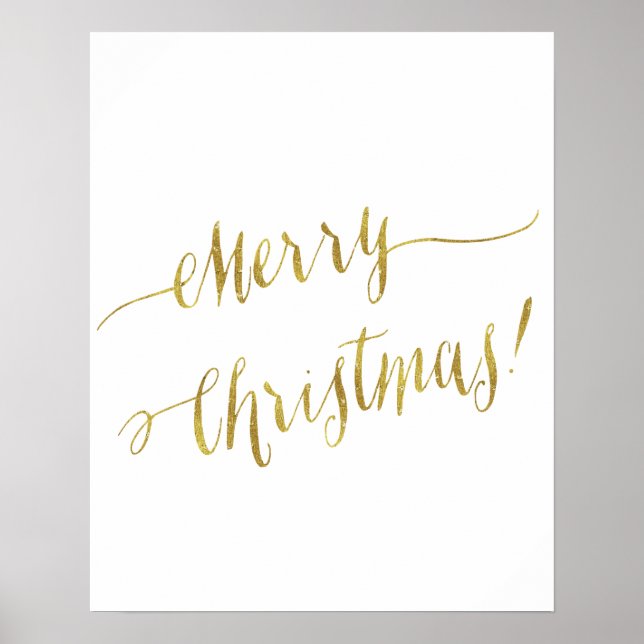 Merry Christmas Faux Gold Foil Script Lettering Poster (Front)