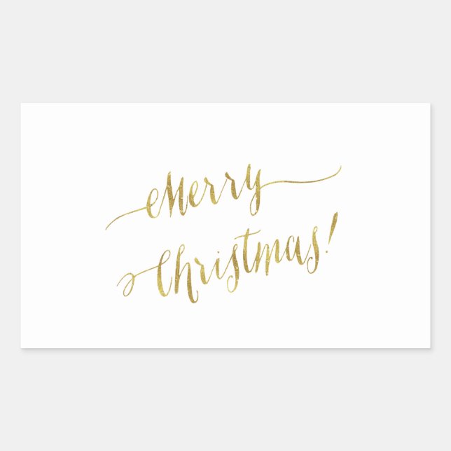 Merry Christmas Faux Gold Foil Script Lettering Rectangular Sticker (Front)