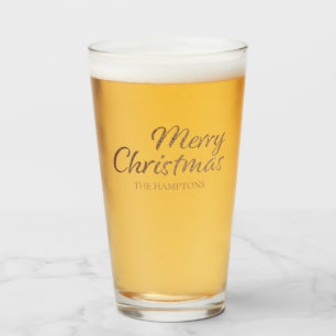 Merry Christmas Faux Gold Glitter Custom Glass