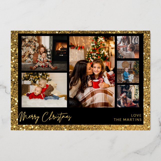 Merry Christmas Faux Gold Glitter Multi Photo (Front)