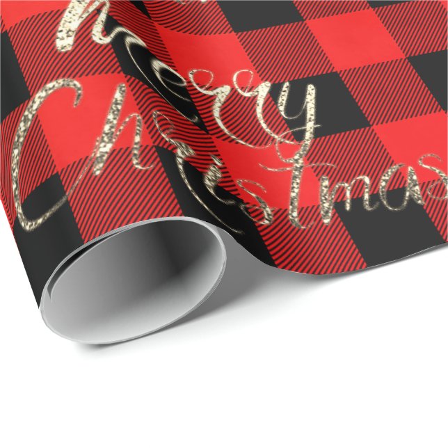 Merry Christmas Faux Gold Glitter Script Buffalo Wrapping Paper (Roll Corner)
