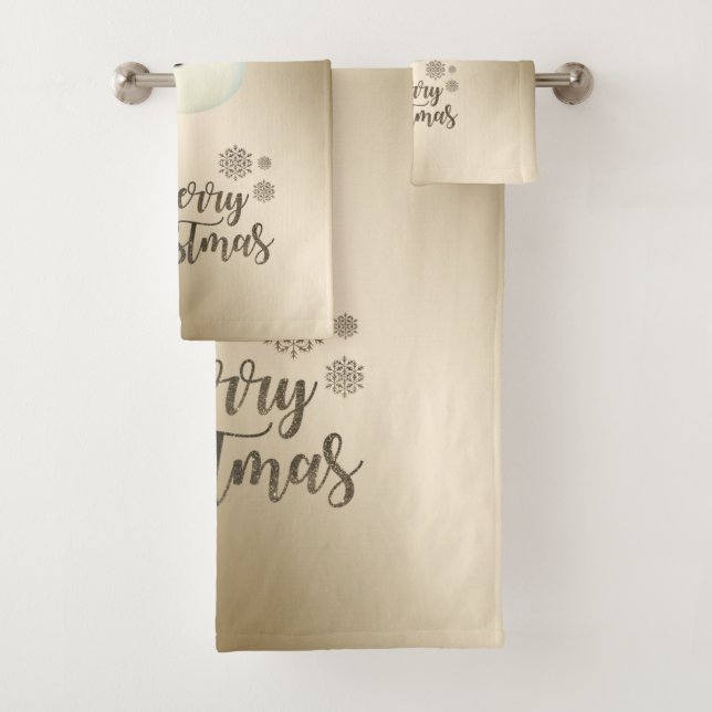 Merry Christmas Faux Gold Glitter, Snowman Bath Towel Set (Insitu)