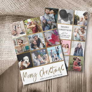 Merry Christmas faux gold Multi Photo Holiday Card