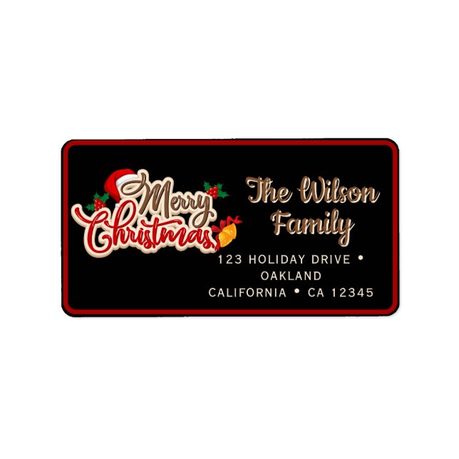 Merry Christmas | Faux Gold on Black Casual Script Label (Front)