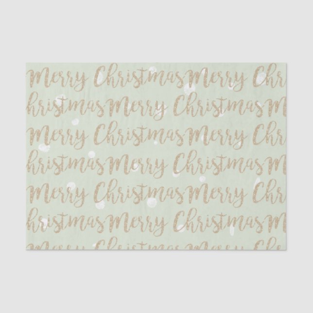 Merry Christmas Faux Gold Script Typography Green Tissue Paper (Front)